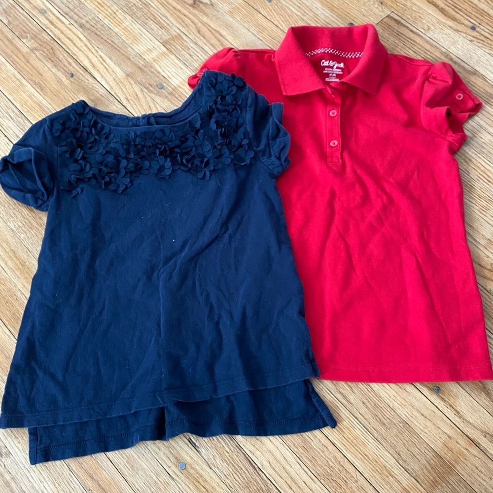 Girl 8 Cat & Jack Red Polo and Gap Navy Top Set Short Sleeve Ruffle